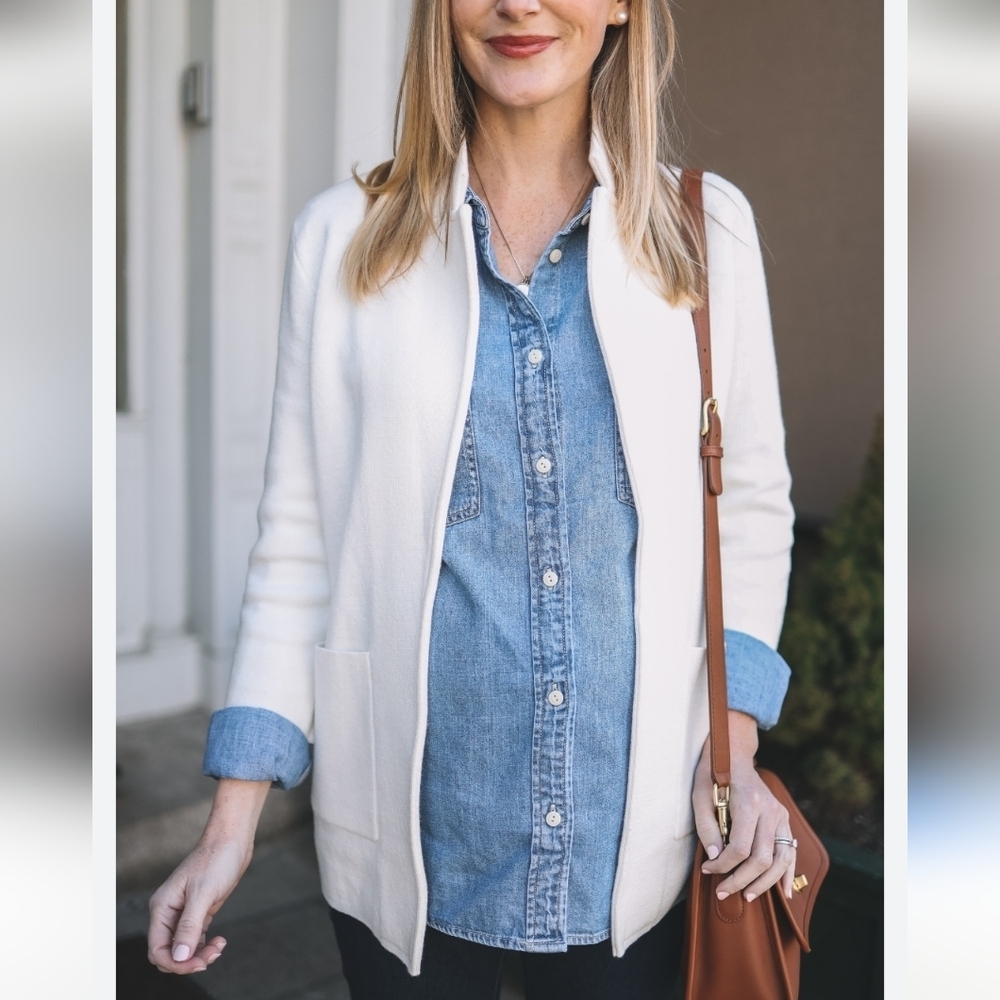 J. Crew Open Front Cotton Pocket Sweater Blazer